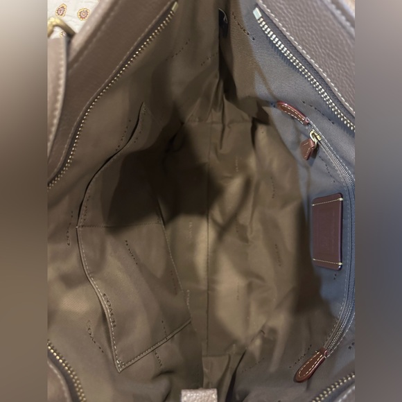 Coach Taylor Taupe Pebbled Leather Tote Bag with outside zipper pocket - Picture 6 of 8